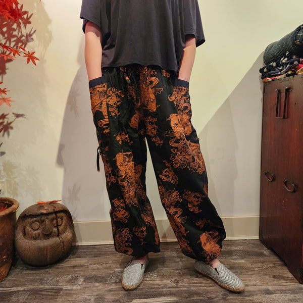 Orange Black Koi drawstring Elastic waist comfy pants