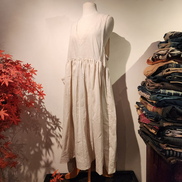 Beige Natural Linen Cotton Sleeveless Long Dress