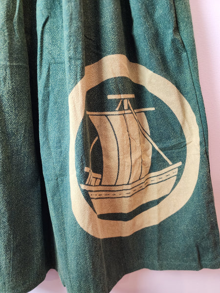 Sailboat Kamon Green Stonewash Hakama Pants