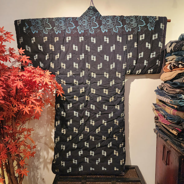 Vintage Winter Heavy Indigo Phoenix Ikat Kasuri Yogi Nightwear