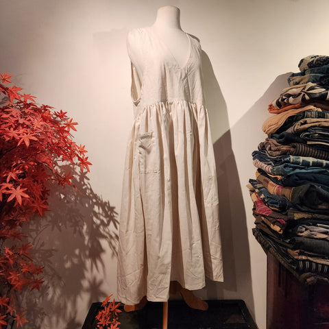 Beige Natural Linen Cotton Sleeveless Long Dress