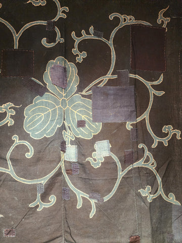 Vintage Japanese Aizome Indigo Kamon Boro Tsutsugaki Furoshiki 130 x 129cm