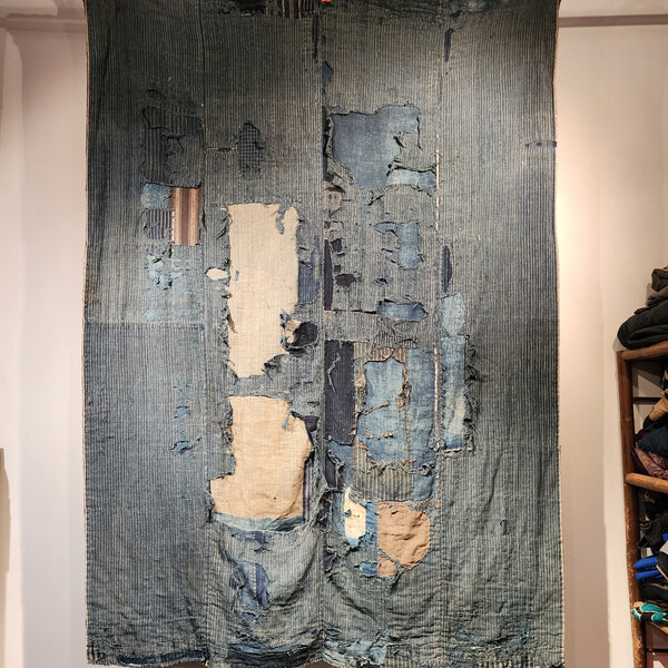 Vintage Japanese Boro Indigo Patchwork Fabric 174 x 123cm 1.16kg