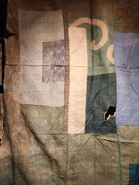 Boro Faded Japanese Patchwork Kamon Tsutsugaki Furoshiki 160 x 170cm