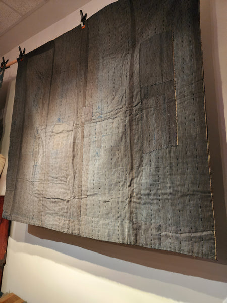 Vintage Indigo Shima Boro Sashiko Thick Rug Carpet 152 x 132cm 2.1kg