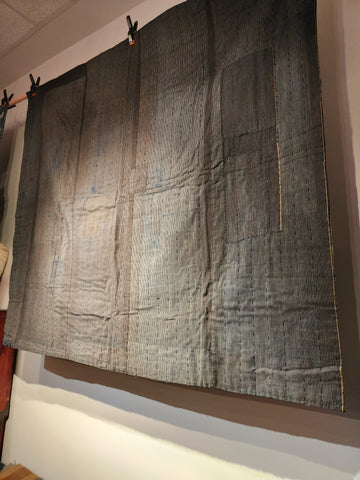 Vintage Indigo Shima Boro Sashiko Thick Rug Carpet 152 x 132cm 2.1kg