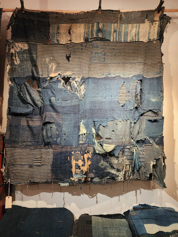 Antique Japanese Indigo Boro Sakiori Rug 153 x 162cm 1.6kg