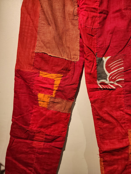 Retro Boro Sashiko Patchwork Safflower Monpe Pants
