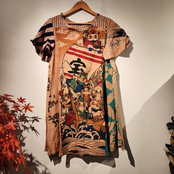 Retro Kakishibu Dyed Tenugui Long Dress