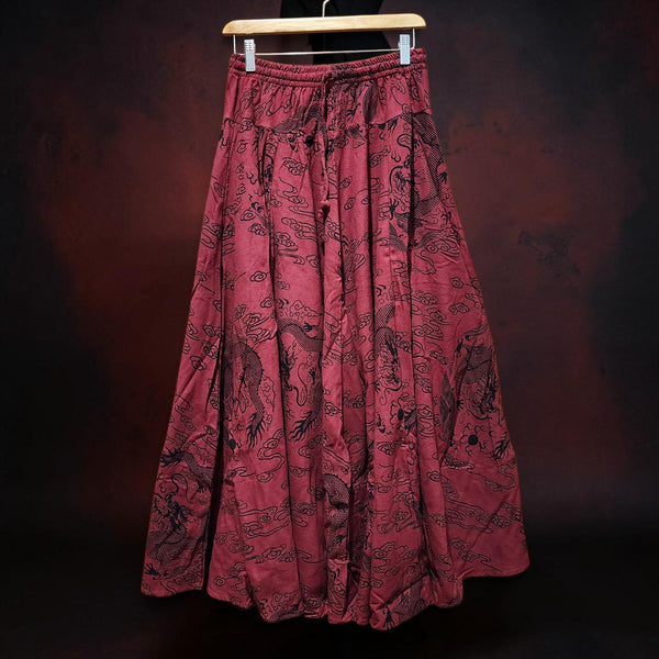 Red Mahogany Dragon 8 Panel Long Skirt with pockets
