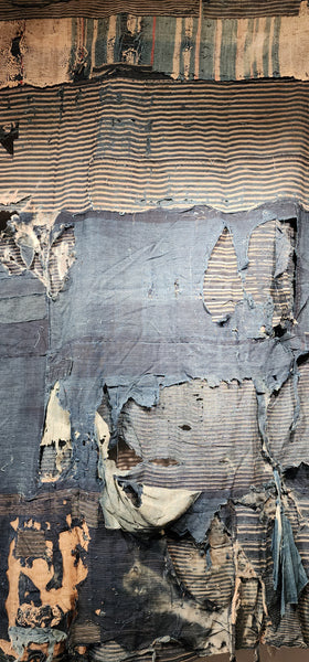 Antique Japanese Indigo Boro Sakiori Rug 153 x 162cm 1.6kg