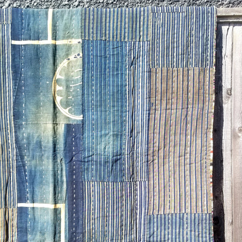 RARE 1900s Japanese Indigo Sakiori Blanket double lining Floor Rug for Home Decoration