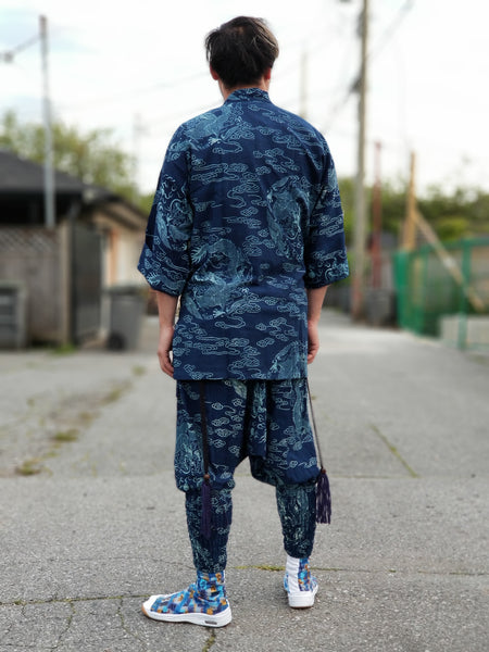 Indigo Blue Dragon Noragi Kimono