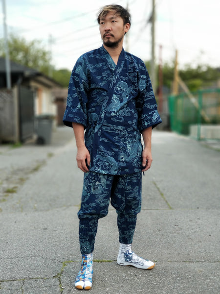 Indigo Blue Dragon Noragi Kimono