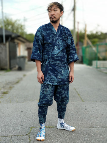 Indigo Blue Dragon Noragi Kimono
