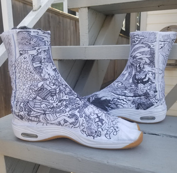 Bleach, Naruto Susanoo & Japanese Samurai Design Tabi Shoes with Coffee Dye. - Japan size 26 (US men 9, US women 10)