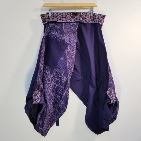 Purple Waves samurai pants waist tied S to XXL Size