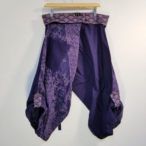 Purple Waves samurai pants waist tied S to XXL Size