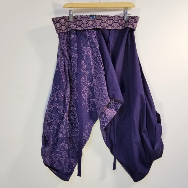 Purple Waves samurai pants waist tied S to XXL Size