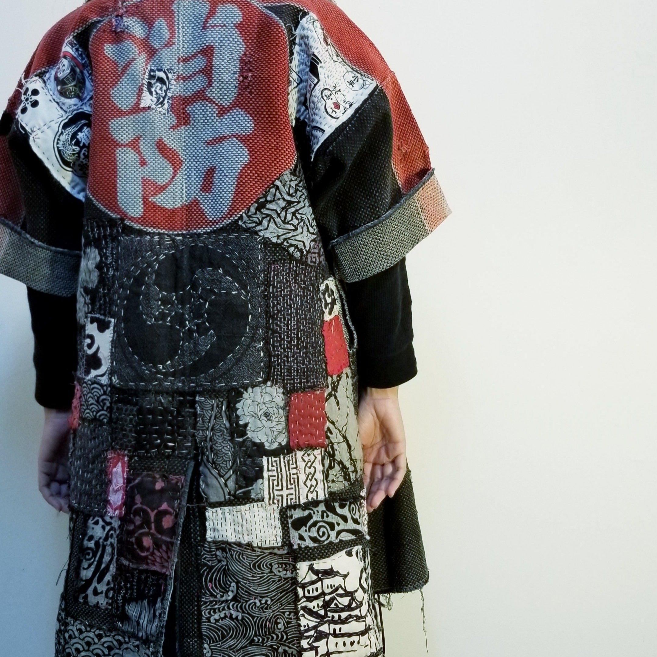 sashiko × hand-stitched patchwork jacket