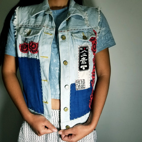 Handstitched Sashiko Retro Patchwork Vest