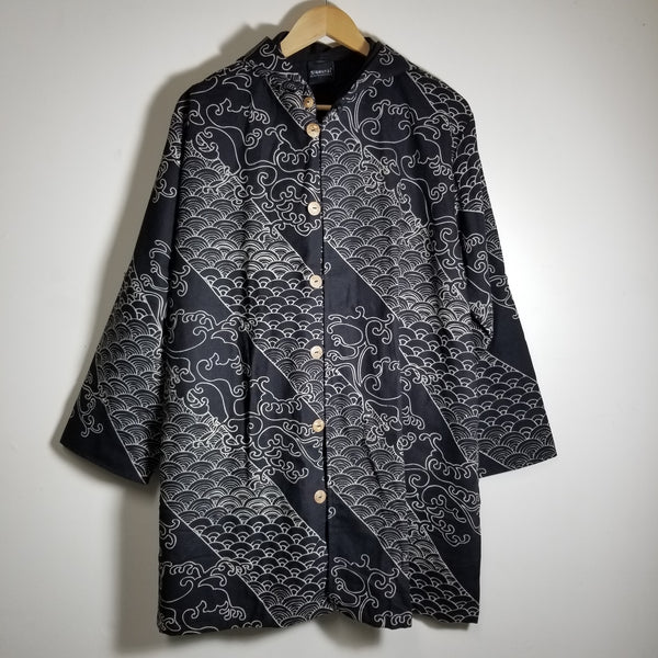 Two Waves Black Button Up Hoodies jacket - Siamurai