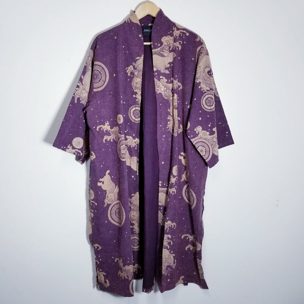 Purple Bunny Waves Long Monk Kimono