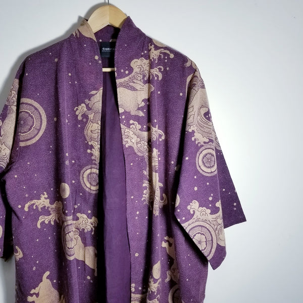 Purple Bunny Waves Long Monk Kimono