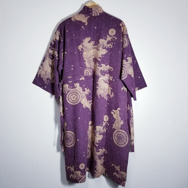 Purple Bunny Waves Long Monk Kimono