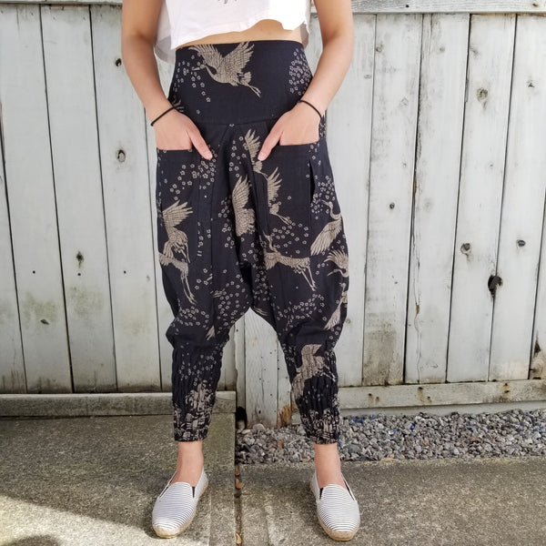 Sakura Crane BLACK Ninja Pants