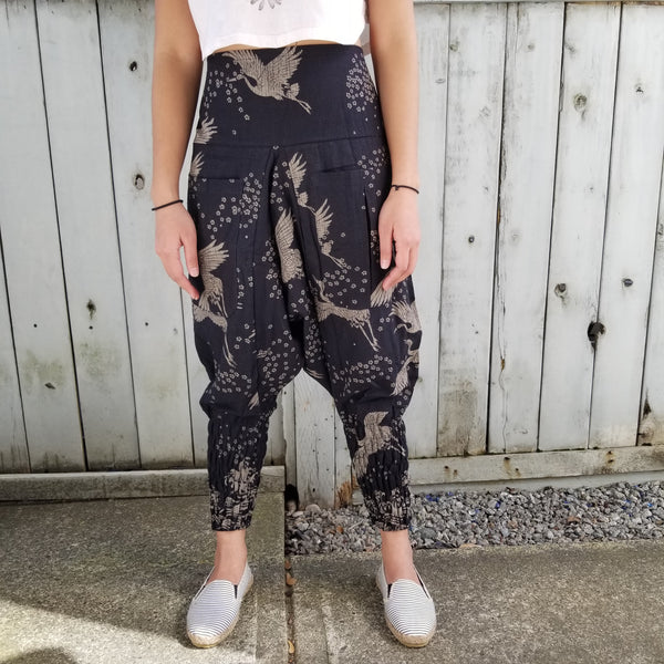 Sakura Crane BLACK Ninja Pants