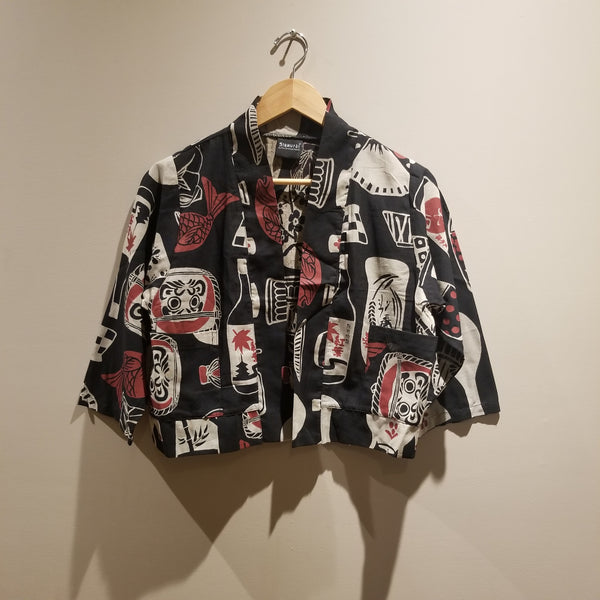 Sake Bottle Print Cropped Top Jacket