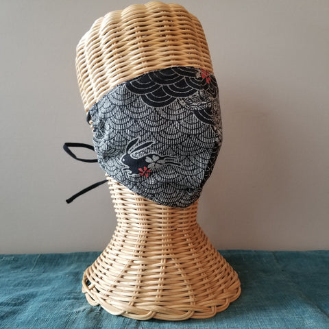 Black Bunny Waves Fabric Masks tie up