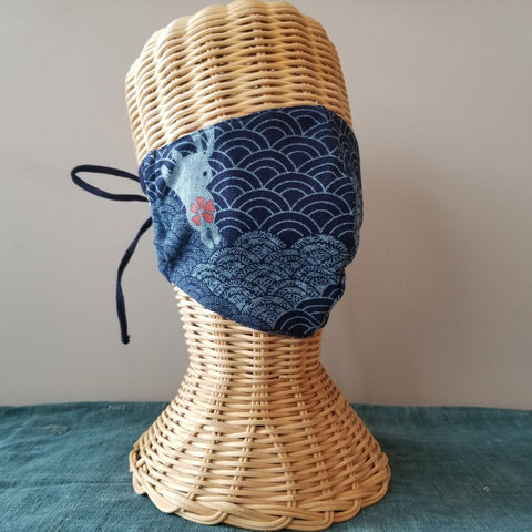 Indigo Bunny Waves Fabric Masks tie up