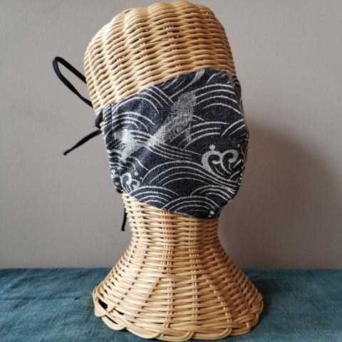 Black Waves Fabric Masks tie up