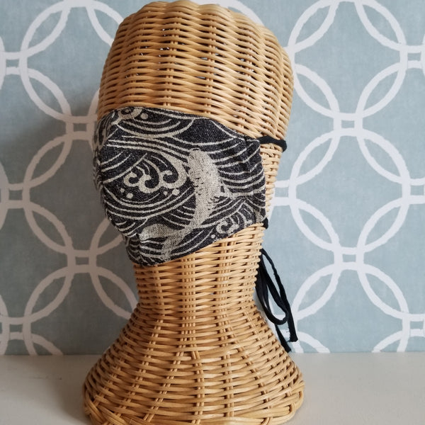 Black Waves Fabric Masks tie up