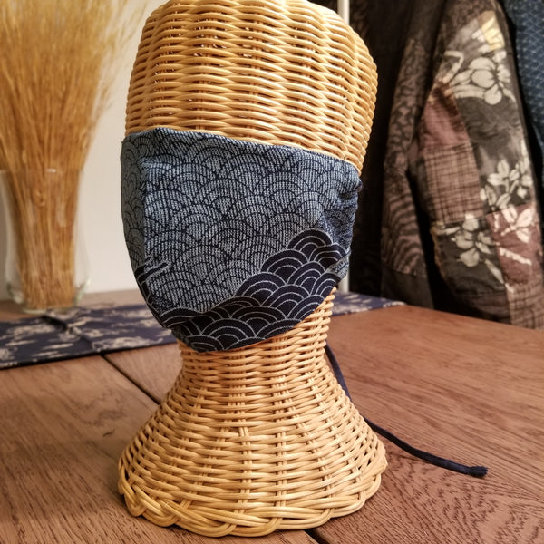 Indigo Bunny Waves Fabric Masks tie up