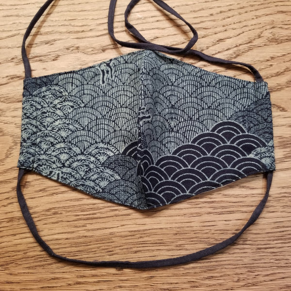 Indigo Bunny Waves Fabric Masks tie up