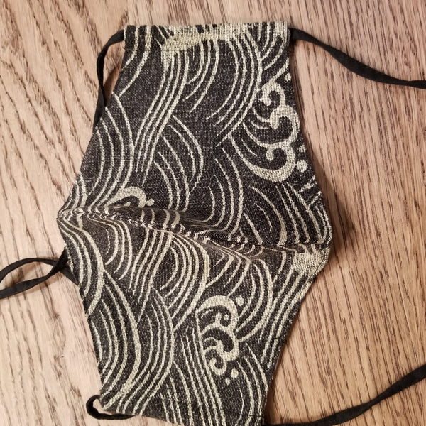 Black Waves Fabric Masks tie up
