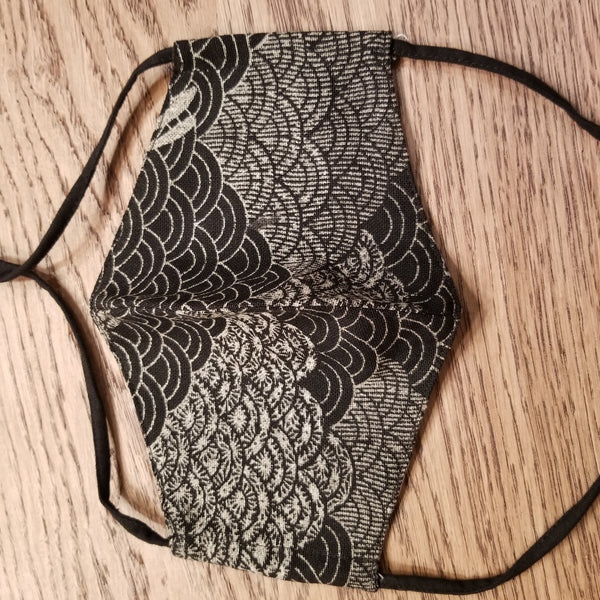 Black Bunny Waves Fabric Masks tie up