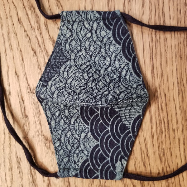 Indigo Bunny Waves Fabric Masks tie up