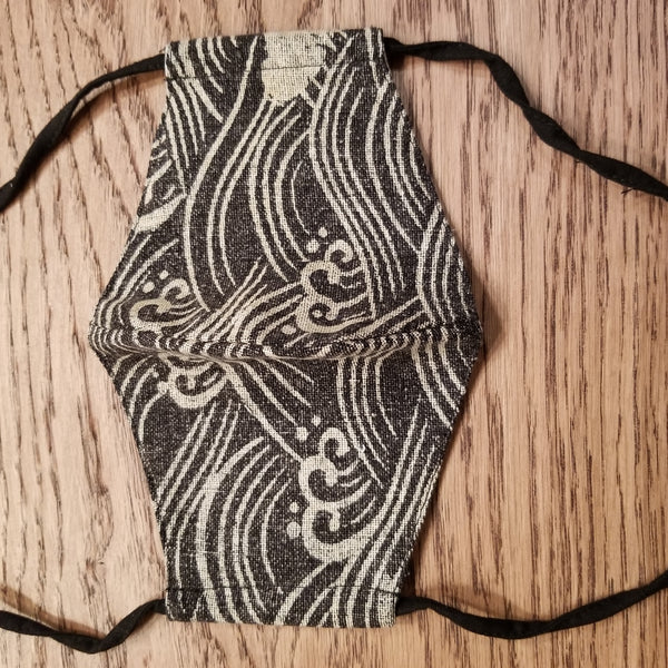 Black Waves Fabric Masks tie up