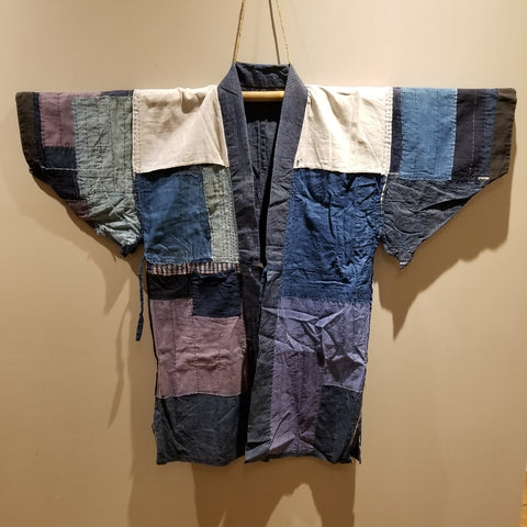Indigo Antique Folk Boro Patchwork Reversible Noragi Farmers Jacket