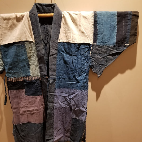 Indigo Antique Folk Boro Patchwork Reversible Noragi Farmers Jacket