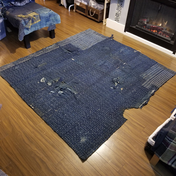 Indigo Boro Sashiko Heavy Rug multi layers 160cm x 170cm