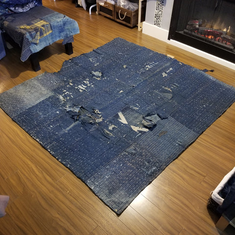 Indigo Boro Sashiko Heavy Rug multi layers 160cm x 170cm