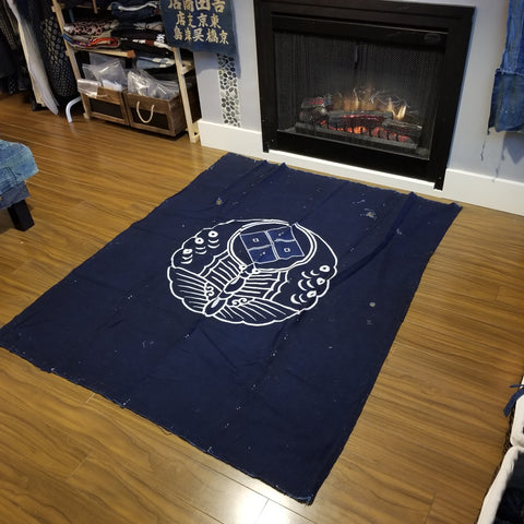 Aizome Tsutsugaki Family Crest Textile Fabric 126cm x 148cm