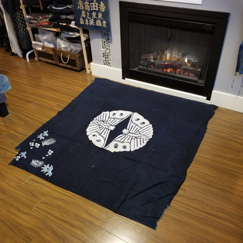 Aizome Tsutsugaki Family Crest Textile Fabric 125cm x 135cm