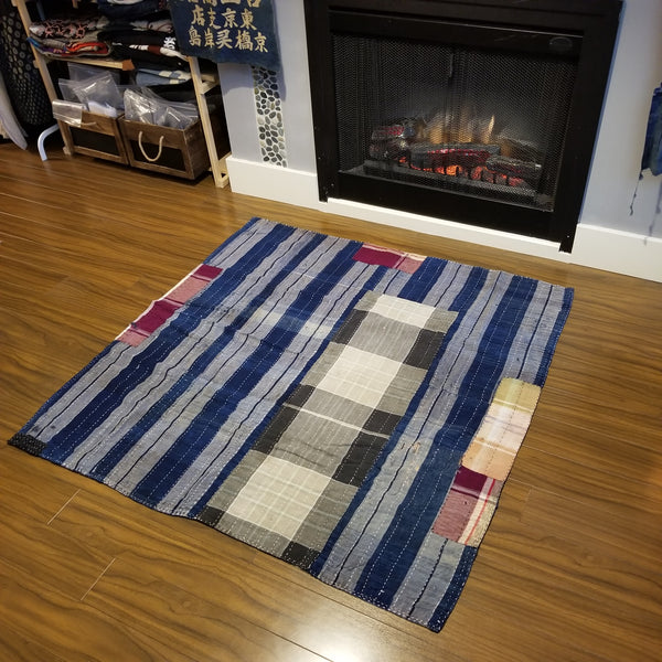 Boro Patchwork Sashiko Floor Rug 118cm x 119cm