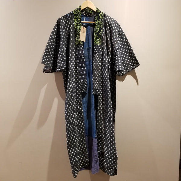 Flower Print Kasuri Reversible Patchwork Indigo Noragi Kimono